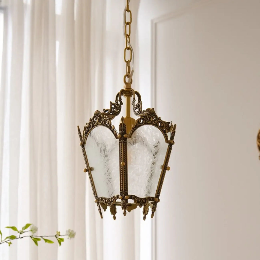 Gothic Gold Metal Frosted Glass Pendant Light for Corridor