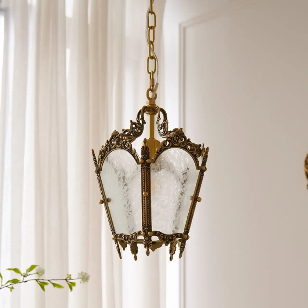 Gothic Gold Metal Frosted Glass Pendant Light for Corridor