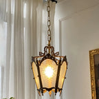 Gothic Gold Metal Frosted Glass Pendant Light for Corridor