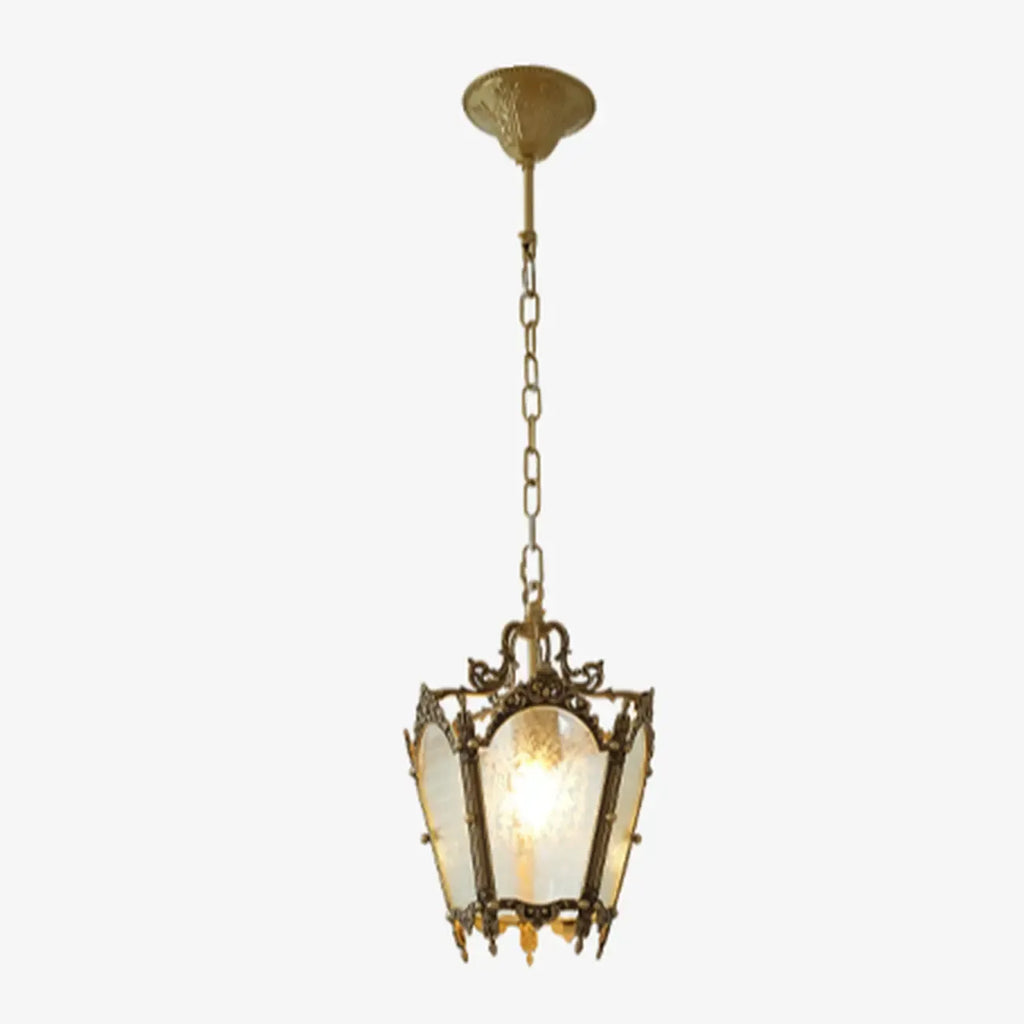 Gothic Gold Metal Frosted Glass Pendant Light for Corridor