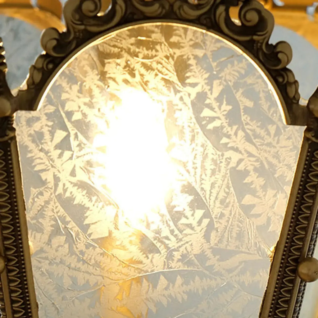 Gothic Gold Metal Frosted Glass Pendant Light for Corridor