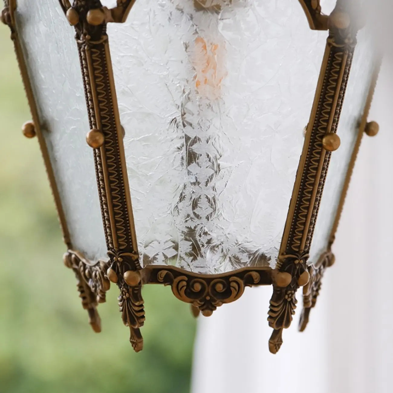 Gothic Gold Metal Frosted Glass Pendant Light for Corridor