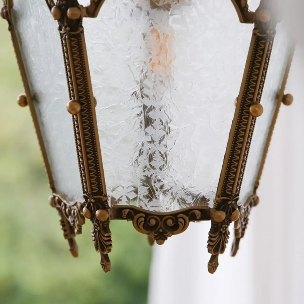Gothic Gold Metal Frosted Glass Pendant Light for Corridor