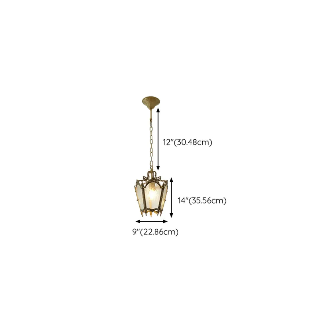Gothic Gold Metal Frosted Glass Pendant Light for Corridor