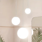 Minimalist White Glass Silver Metal Globe Kitchen Pendant