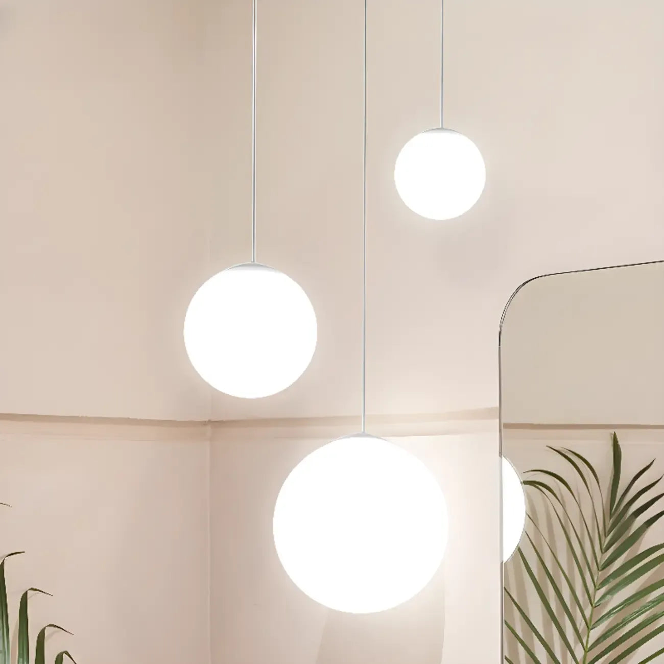 Minimalist White Glass Silver Metal Globe Kitchen Pendant