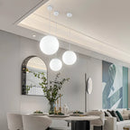 Minimalist White Glass Silver Metal Globe Kitchen Pendant