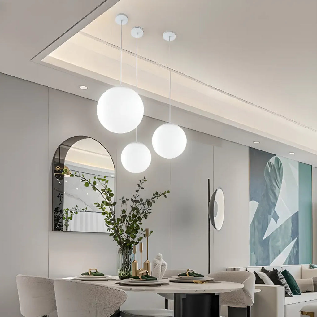 Minimalist White Glass Silver Metal Globe Kitchen Pendant