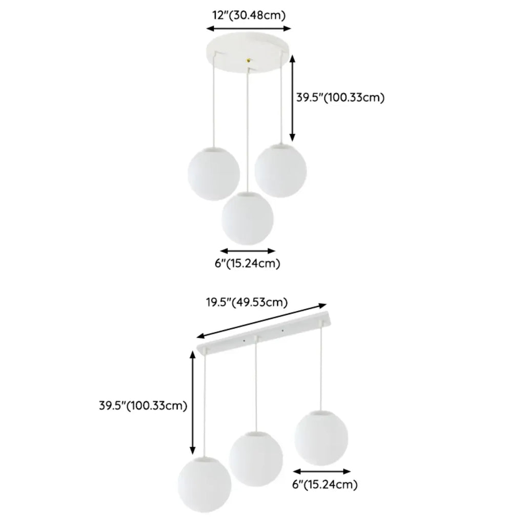 Minimalist White Glass Silver Metal Globe Kitchen Pendant