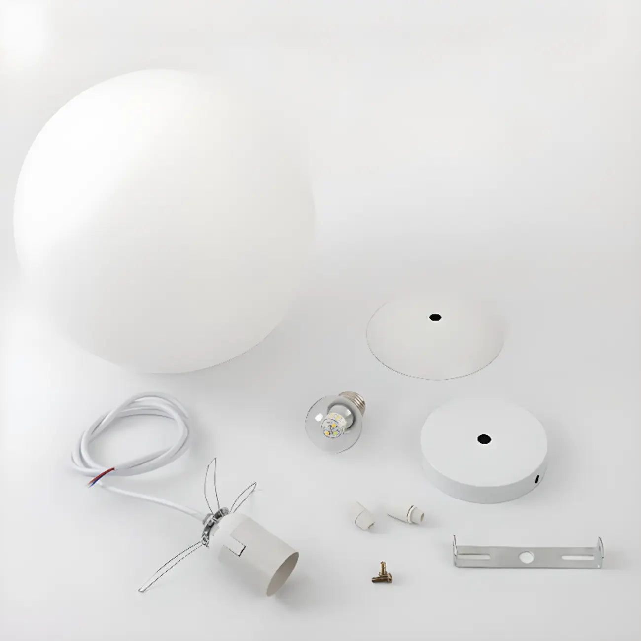 Minimalist White Glass Silver Metal Globe Kitchen Pendant