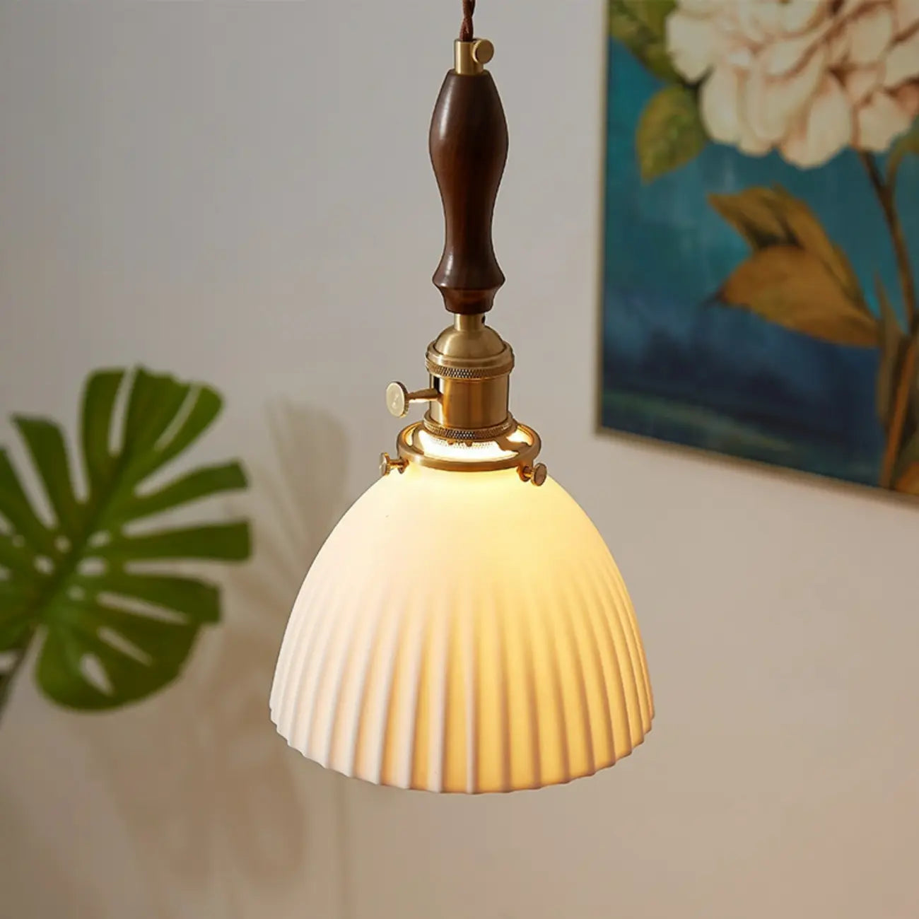 Classic White Brass Ceramic Dome Pendant Light