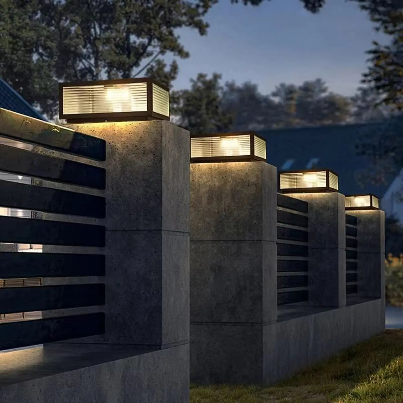 Modern Simple Square Black Solar Ourdoor Post Lights