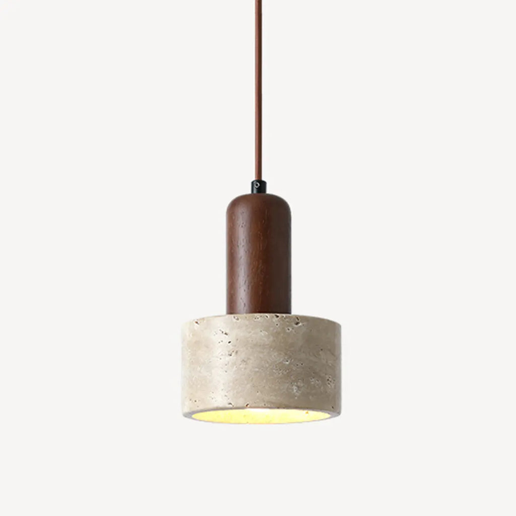 Cylinder Wood Stone Rope Bedside Pendant Light