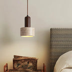 Cylinder Wood Stone Rope Bedside Pendant Light