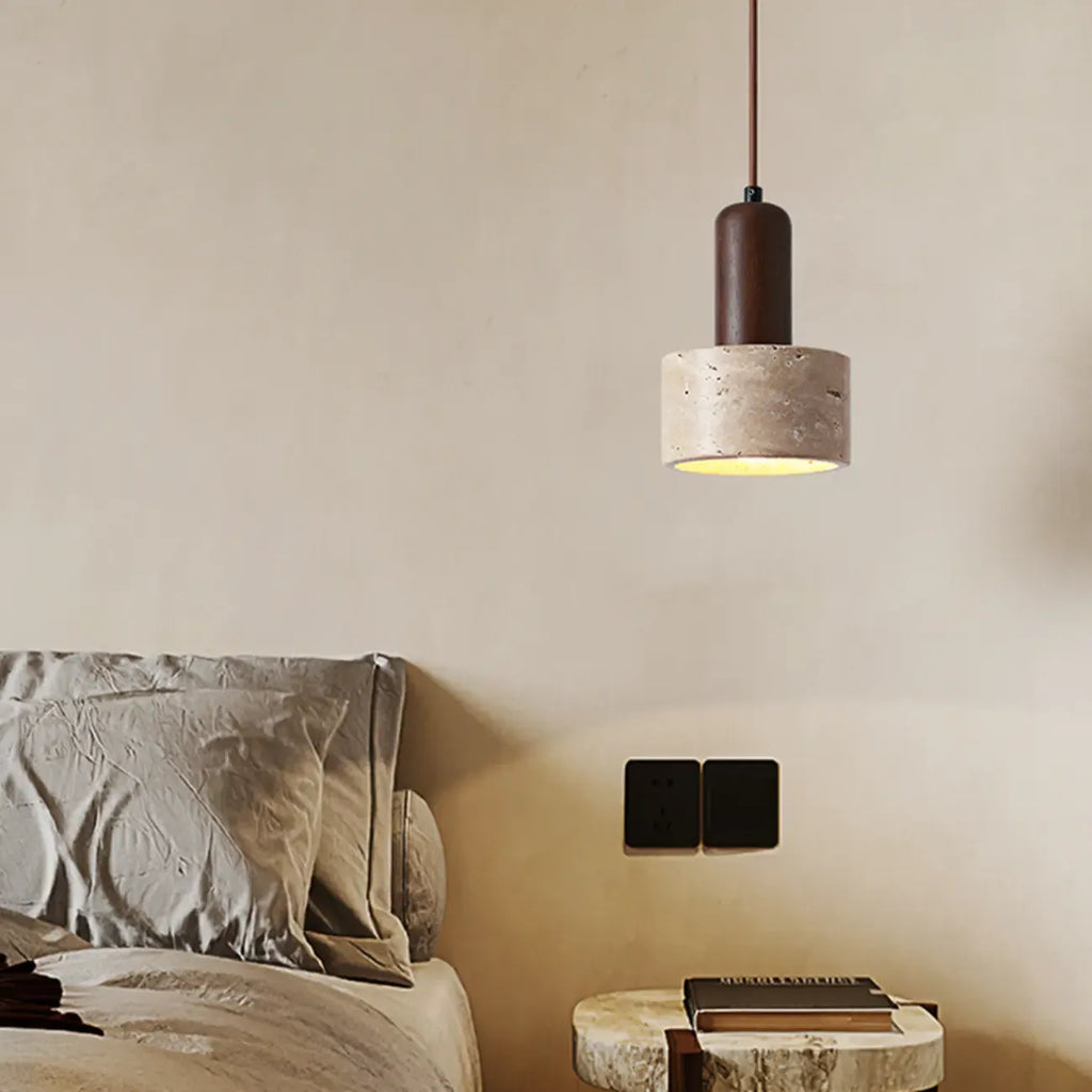 Cylinder Wood Stone Rope Bedside Pendant Light