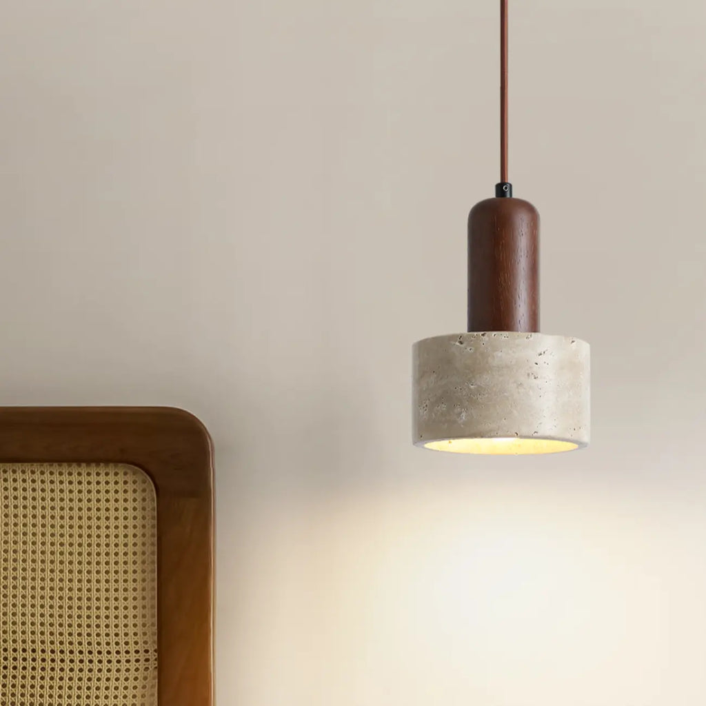 Cylinder Wood Stone Rope Bedside Pendant Light