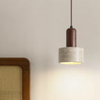 Cylinder Wood Stone Rope Bedside Pendant Light