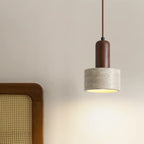 Cylinder Wood Stone Rope Bedside Pendant Light