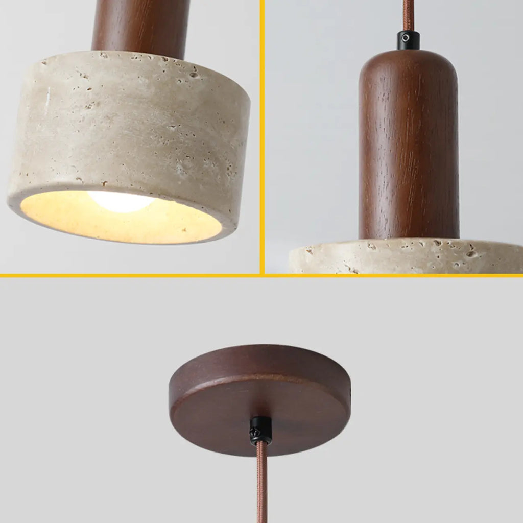 Cylinder Wood Stone Rope Bedside Pendant Light