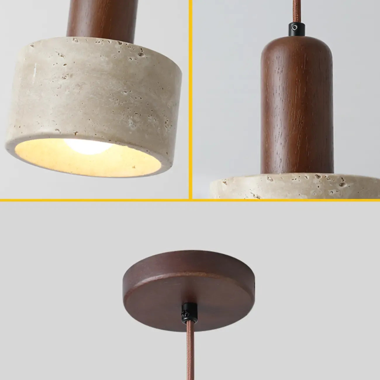 Cylinder Wood Stone Rope Bedside Pendant Light