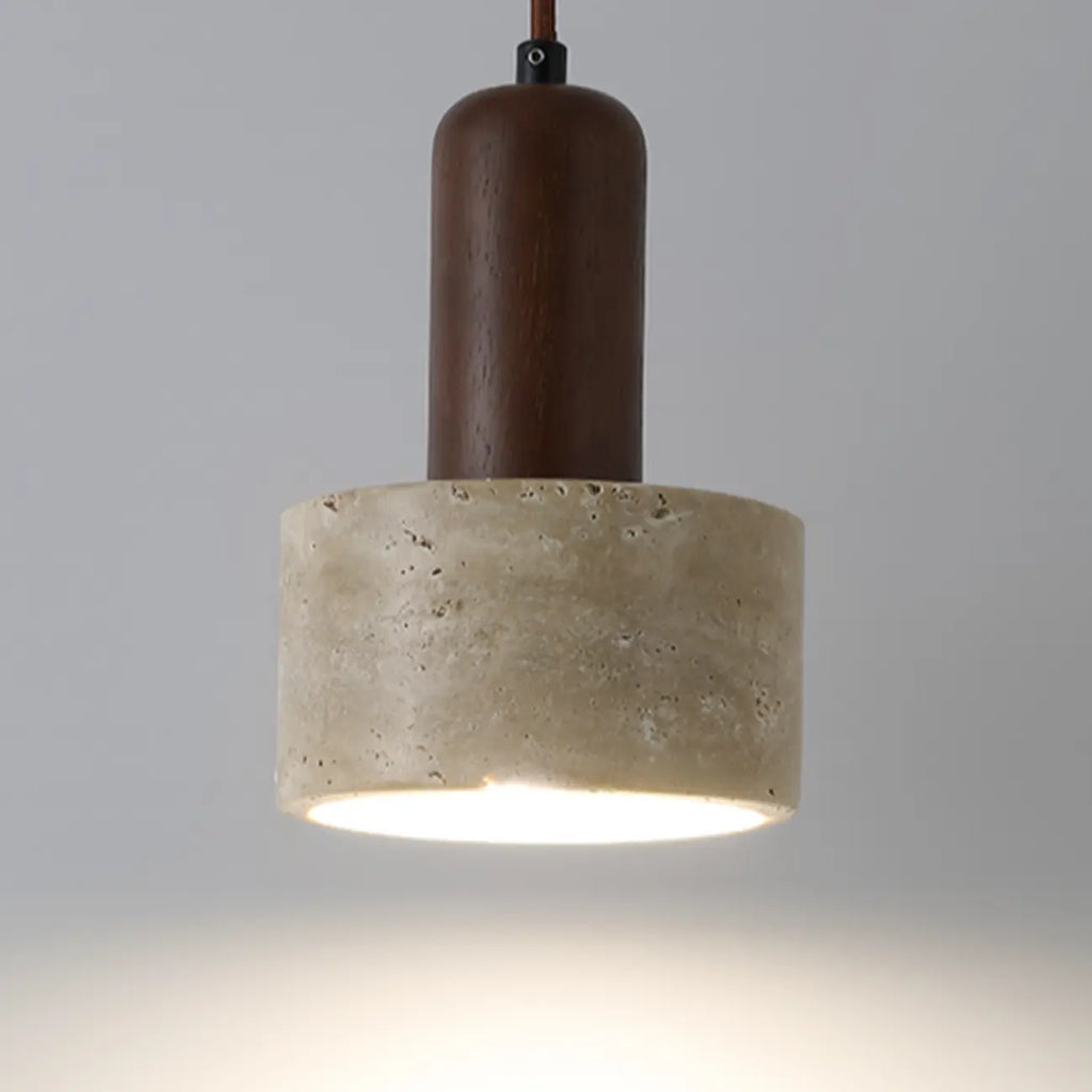 Cylinder Wood Stone Rope Bedside Pendant Light