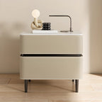 Modern Faux Marble Top Leather Rounded 2-Drawer Nightstand