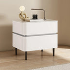 Modern Faux Marble Top Leather Rounded 2-Drawer Nightstand