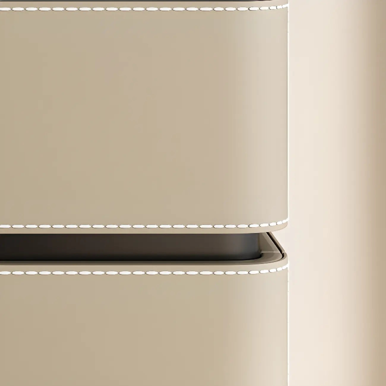 Modern Faux Marble Top Leather Rounded 2-Drawer Nightstand