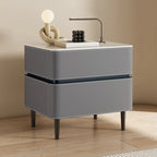 Modern Faux Marble Top Leather Rounded 2-Drawer Nightstand