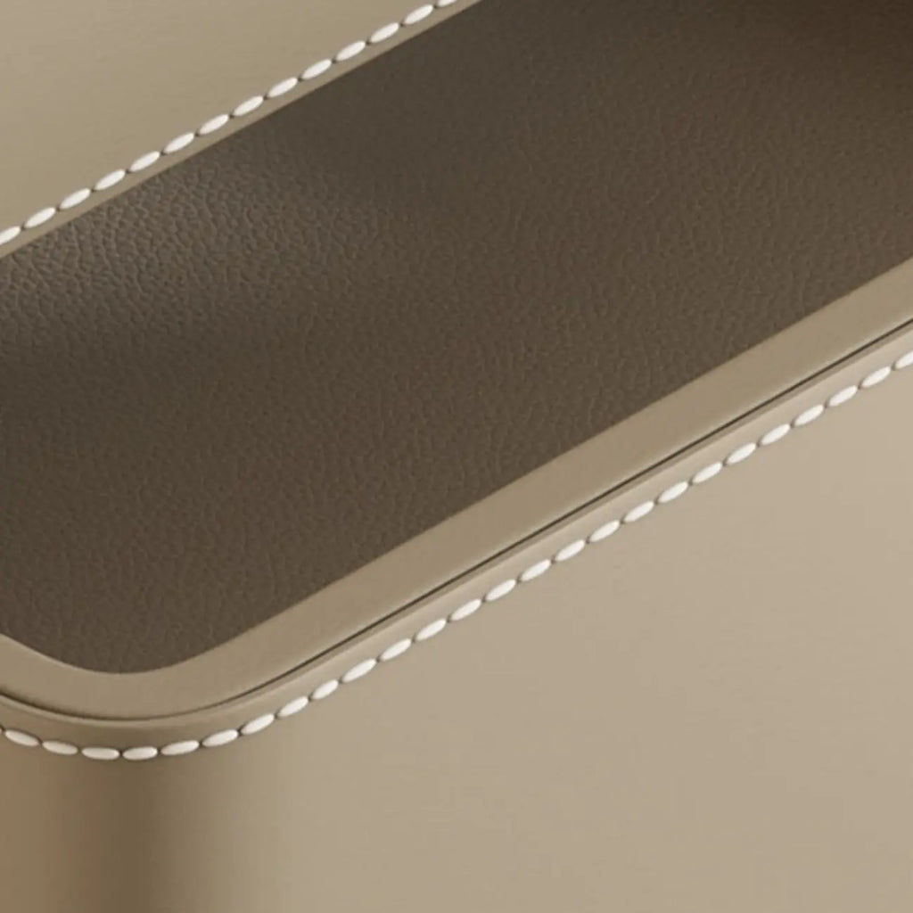 Modern Faux Marble Top Leather Rounded 2-Drawer Nightstand