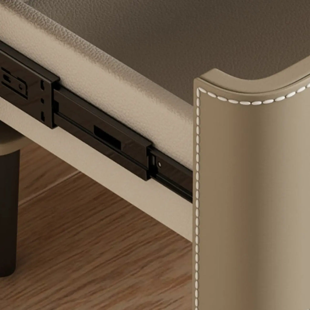 Modern Faux Marble Top Leather Rounded 2-Drawer Nightstand