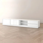 79 Wooden Black Open Storage TV Stand with Sliding Doors