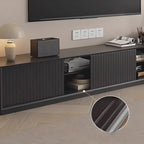 79 Wooden Black Open Storage TV Stand with Sliding Doors