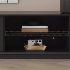 79 Wooden Black Open Storage TV Stand with Sliding Doors