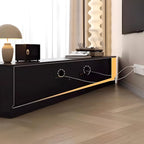 79 Wooden Black Open Storage TV Stand with Sliding Doors