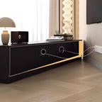 79 Wooden Black Open Storage TV Stand with Sliding Doors