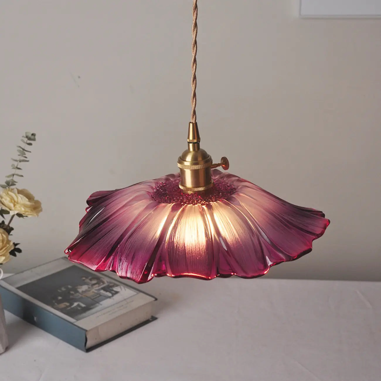 Elegant Glass Flower Pendant Light for Indoor Adjustable
