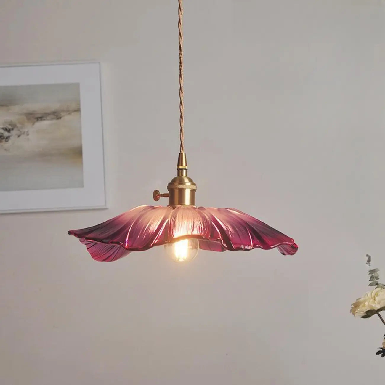 Elegant Glass Flower Pendant Light for Indoor Adjustable