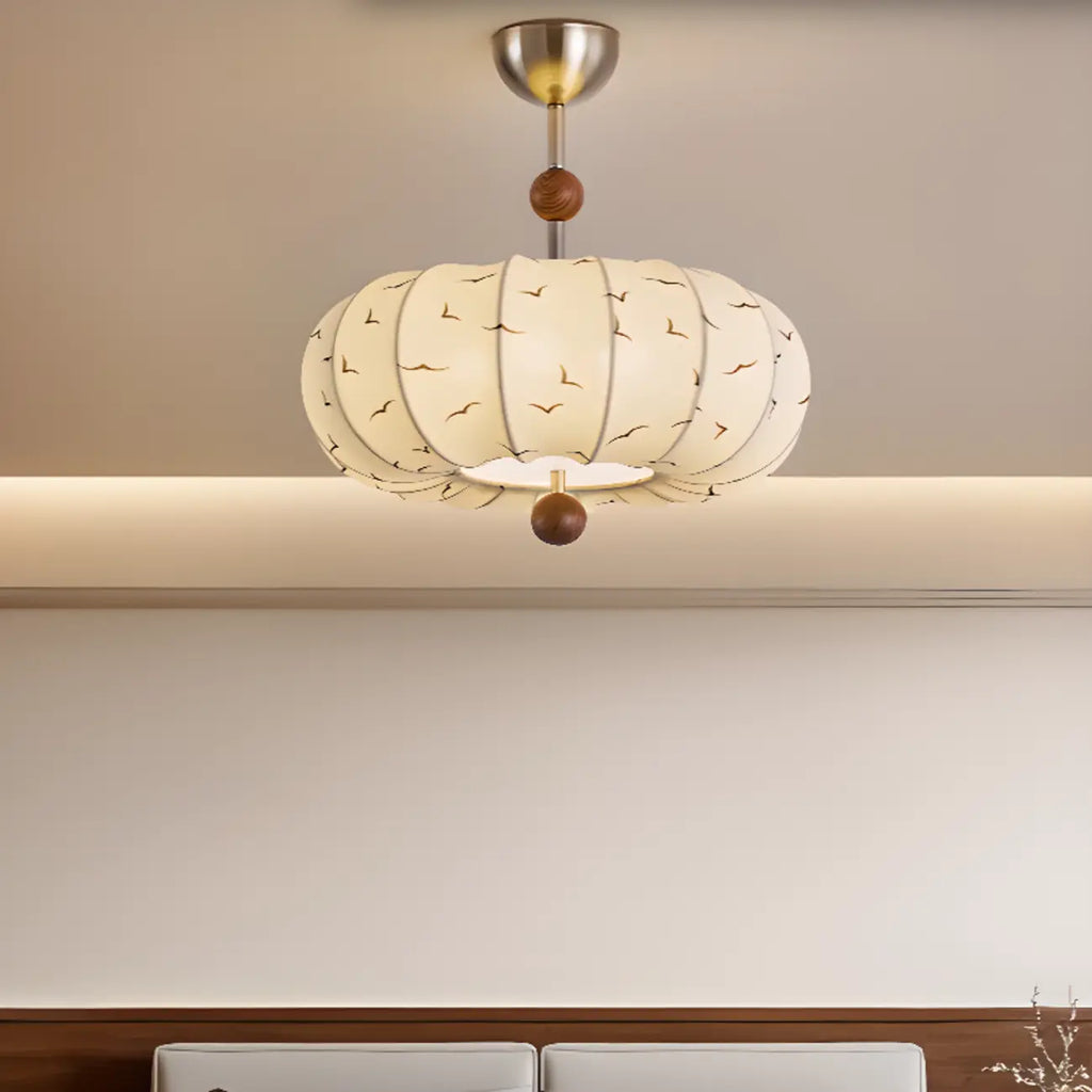 Modern Off-white Fabric Pendant Light with 5-Light & LED