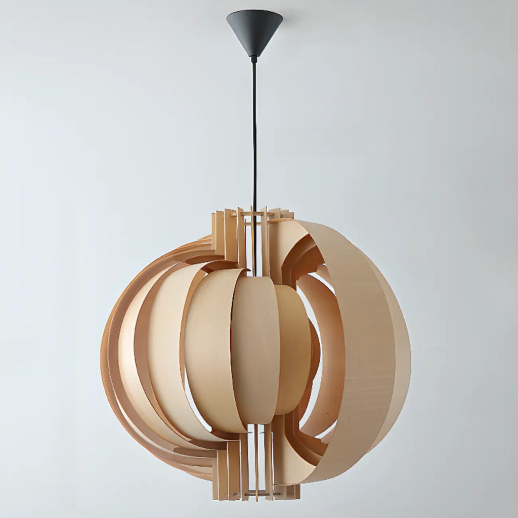 Unique Solid Wood Brown Globe Pendant Light for Indoor