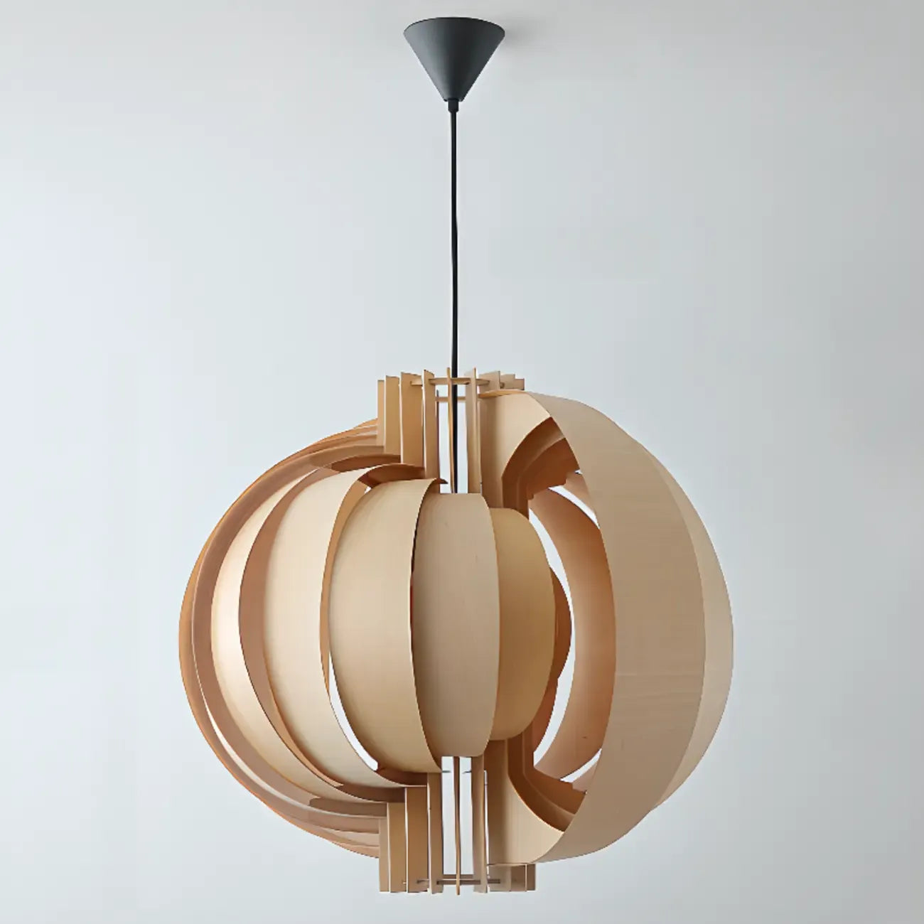 Unique Solid Wood Brown Globe Pendant Light for Indoor