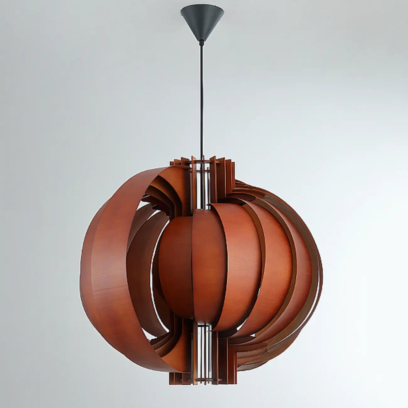 Unique Solid Wood Brown Globe Pendant Light for Indoor