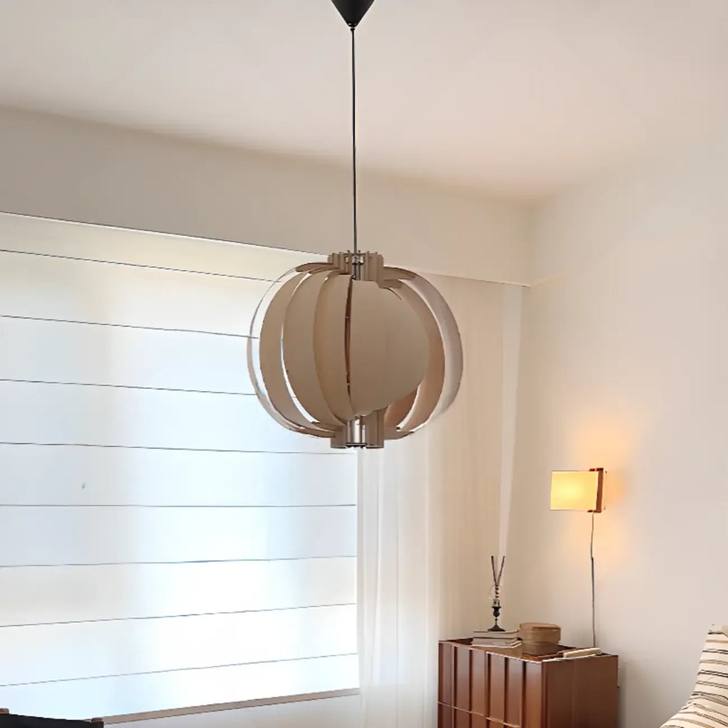 Unique Solid Wood Brown Globe Pendant Light for Indoor