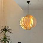 Unique Solid Wood Brown Globe Pendant Light for Indoor