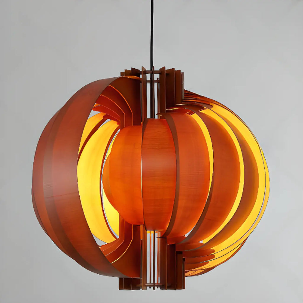 Unique Solid Wood Brown Globe Pendant Light for Indoor
