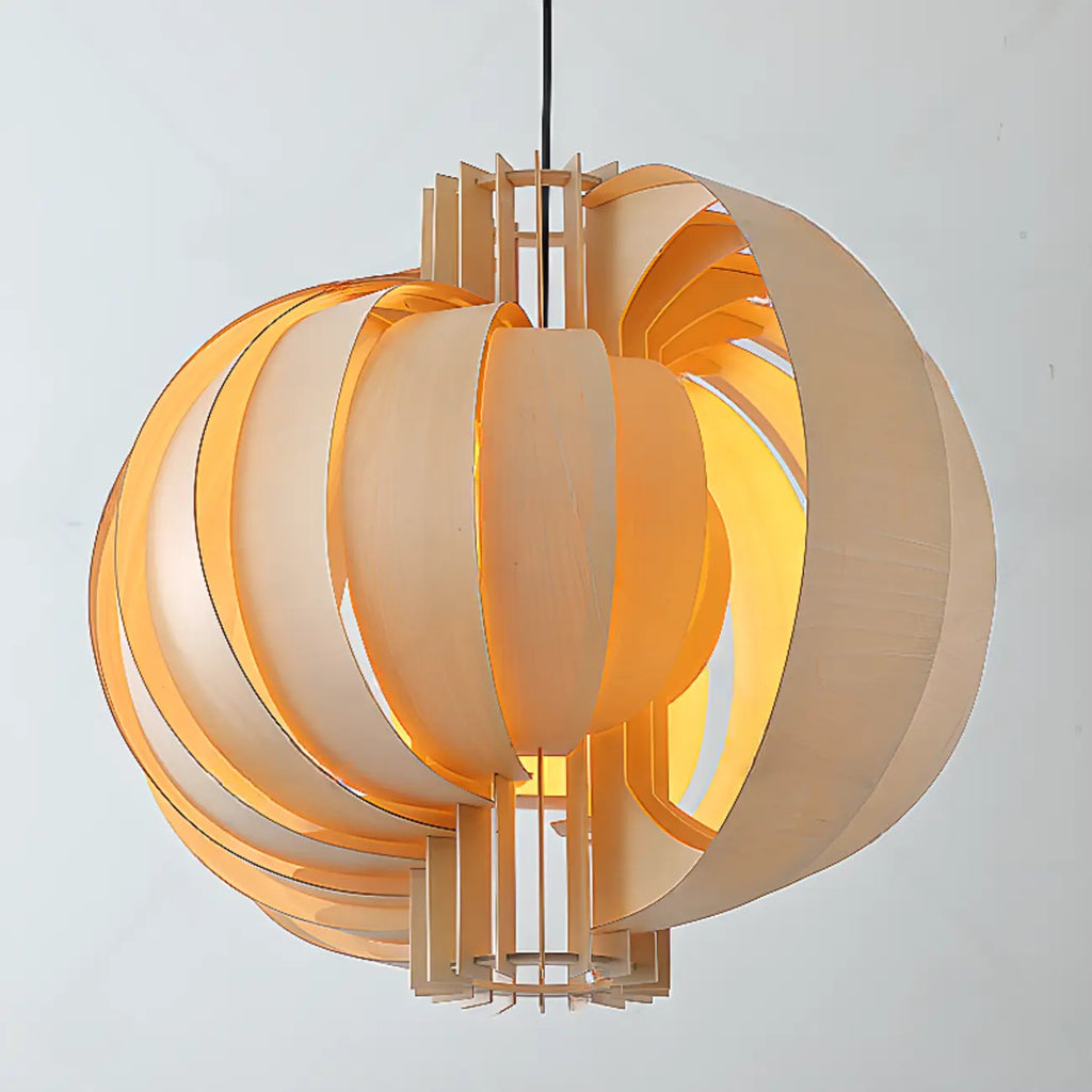 Unique Solid Wood Brown Globe Pendant Light for Indoor