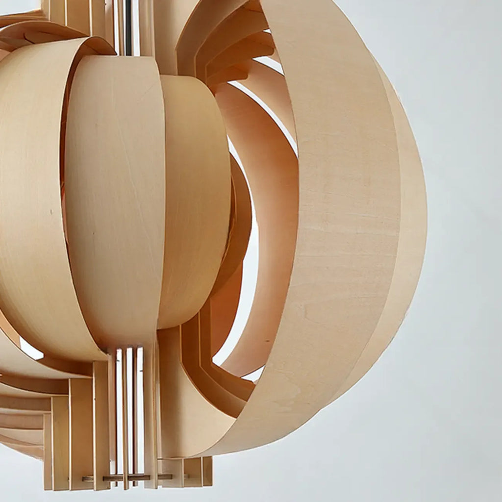Unique Solid Wood Brown Globe Pendant Light for Indoor