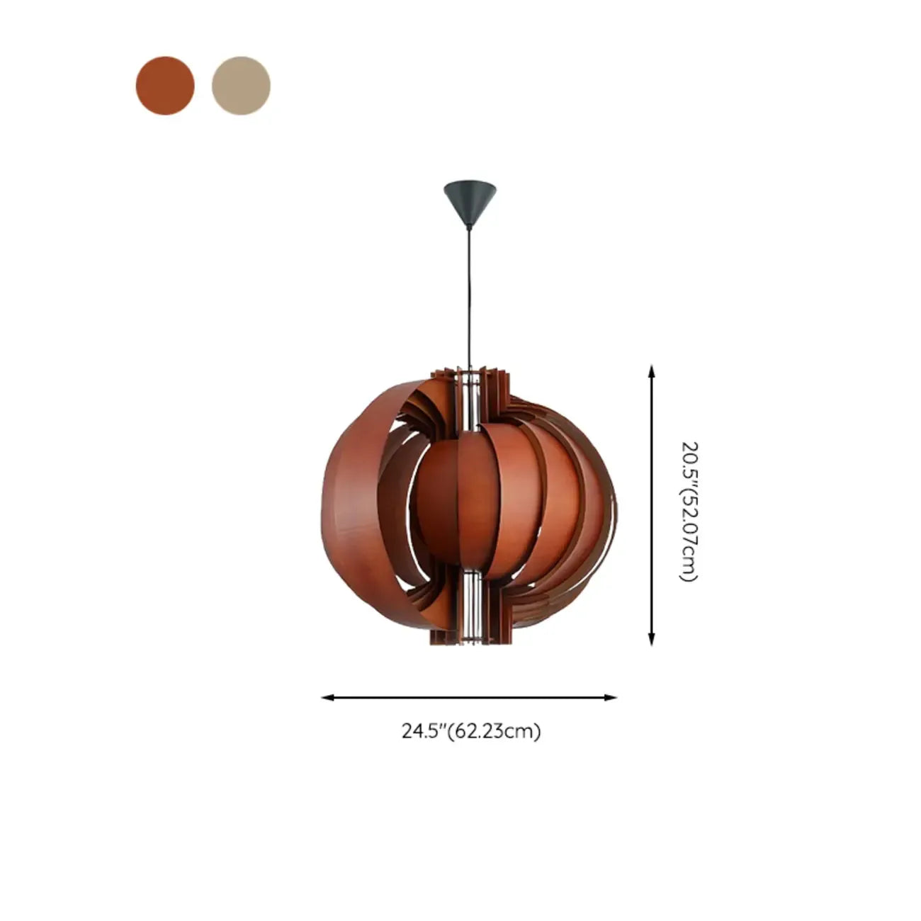 Unique Solid Wood Brown Globe Pendant Light for Indoor