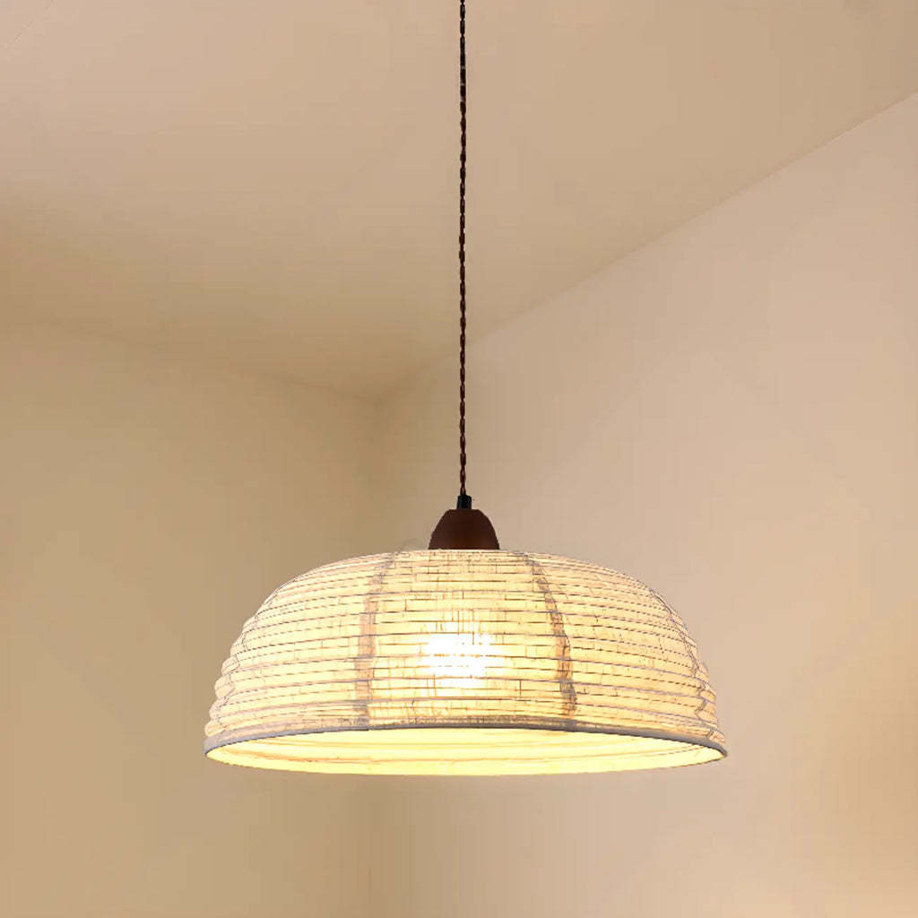 Rustic Bowl Fabric Kitchen Pendant Light in Flexible Height