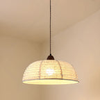Rustic Bowl Fabric Kitchen Pendant Light in Flexible Height